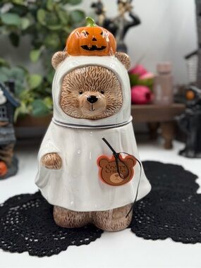 Viral Creepy Critters Ghost Bear Pumpkin Cookie Jar Halloween NWT